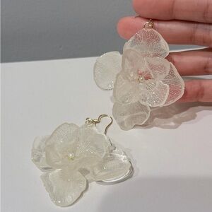 Unique, handcrafted, resin flower earrings in white